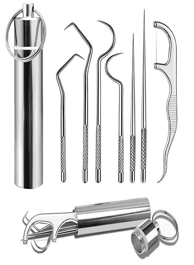 BOTIST 7 in 1 Piece Dental Hygiene Teeth Cleaning Pocket Set Stainless Steel Portable Oral Care Kit Tools Outdoor, Picnic, Camping Braces, Toothpicks Flosser for Traveling Pcs Tool - Image 1